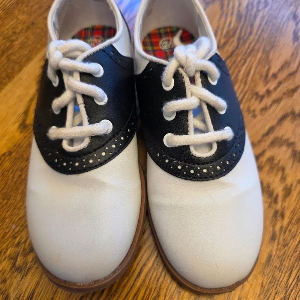 Kids Sz 12.5 Black White Saddle Shoes Oxford Lace‎ Up School Uniform Dress Shoes